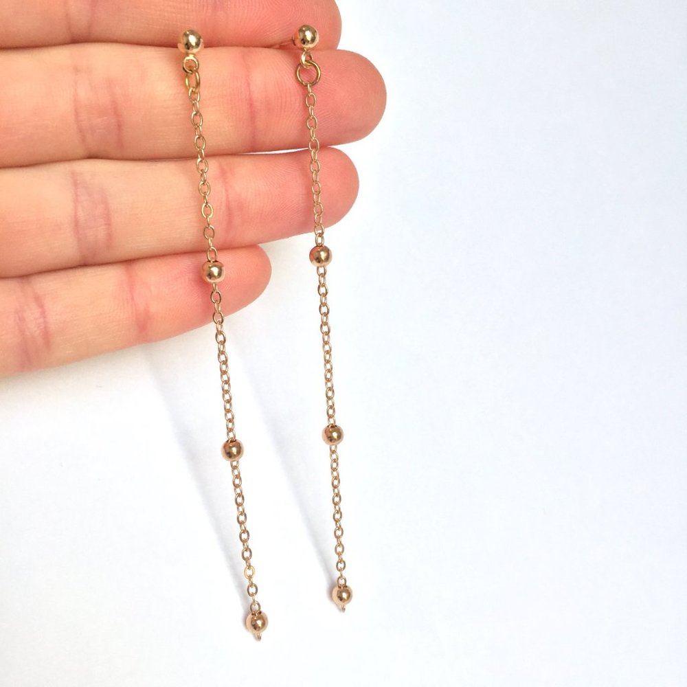 Long Gold Beaded Chain post Earrings ~NWT